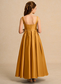 Azazie Mochi Girl Jurken voor bloemenmeisjes Baljurk Jurk van Mat Satijn Geplooid Boterbabbelaar image2