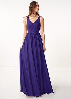 Azazie Keyla Bridesmaid Dresses Regency A-Line V-Neck Pleated Chiffon Dress image2