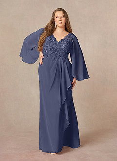 Azazie Perry Mother of the Bride Dresses Stormy Mermaid V-Neck Lace Chiffon Dress image7