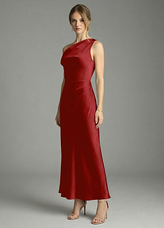 Azazie Emerson Bridesmaid Dresses Pomegranate Mermaid Off the Shoulder Stretch Satin Dress image4