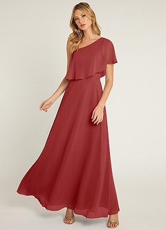 Azazie Lizzy Bridesmaid Dresses Rust A-Line One Shoulder Chiffon Dress image5