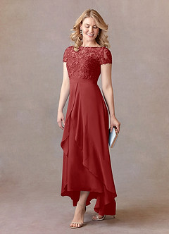 Azazie Mamie Mother of the Bride Dresses Rust A-Line Lace Chiffon Dress image2