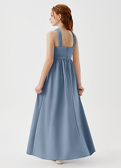 Azazie Jiya Junior Dusty Blue A-Line Pleated Stretch Crepe Dress image7