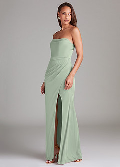 Azazie Leonis Robes de demoiselle d'honneur Robe Fourreau Convertible en Maille Sans bretelle Vert Sauge image3
