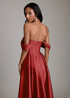 Azazie Loisa Abiti da Damigella Abito A-Line in Raso Elasticizzato a Spalla Scoperta Melograno image4