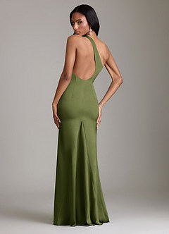 Azazie Voni Bridesmaid Dresses Olive Mermaid One Shoulder Stretch Satin Dress image2