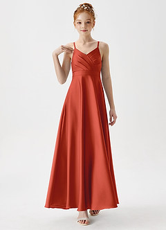 Azazie Avelina Junior A-Linie Plissee Stretch-Satin Kleid Rost image4