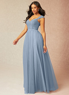 Azazie Luxi Bridesmaid Dresses Dusty Blue A-Line Pleated Tulle Dress image3