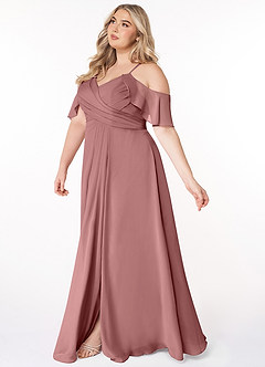 Azazie Dakota Abiti da Damigella Abito A-Line in Chiffon con Scollo a V a Pieghe Rosa Del Deserto image8