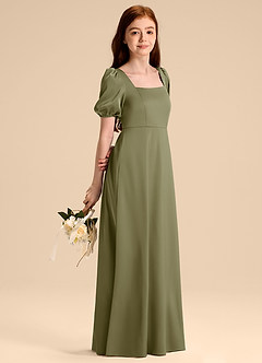 Azazie Briar Junior Robe Trapèze en Satin extensible Arc Pistache image4
