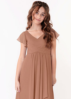 Azazie Omari Junior A-Linie Gestreift Chiffon Kleid Champagner Rosa image4