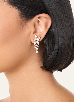 front Aretes Colgantes Tipo Hoja Floral Con Diamantes De Imitación