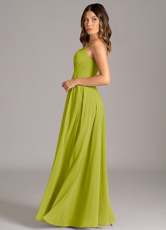 Azazie Amani At-home Try On Dresses Black A-Line Pleated Chiffon Dress image3