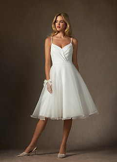Azazie Ardea Wedding Dresses Diamond White A-Line V-Neck Pleated Stretch Crepe Dress image10