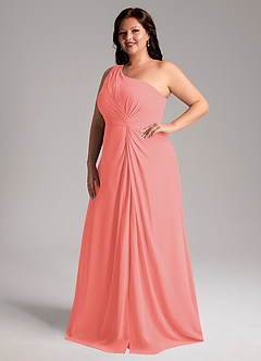 Azazie Brooke Bridesmaid Dresses Coral A-Line One Shoulder Chiffon Dress image11