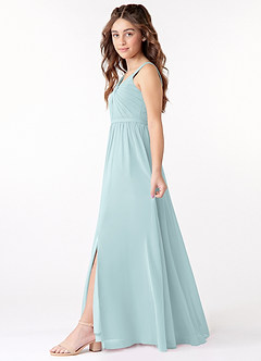 Azazie Evie Junior A-Linie Plissee Chiffon Kleid Nebel image2