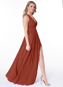 Azazie Jaclyn Bridesmaid Dresses Auburn A-Line Pleated Chiffon Dress image9