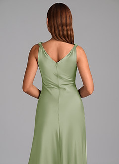 Azazie Nerine Brautjungfernkleider A-Linie Plissee Stretch-Satin Kleid Staubiger Salbeigrün image2