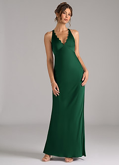 Azazie Tianna Bridesmaid Dresses Dark Green A-Line Stretch Satin Dress image4