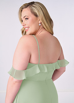 Barbie ♥ Azazie Jurken voor bruidsmeisjes Converteerbaar Jurk van Chiffon met A-Lijn Off the Shoulder Stoffige Salie image7