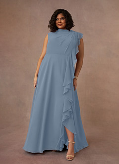 Azazie Narine Kleider für die Brautmutter A-Linie Hoher Halsausschnitt Gefaltet Chiffon Kleid Staubblau image11