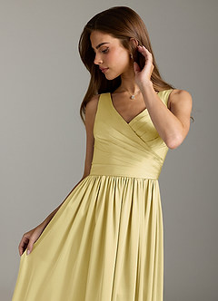Azazie Keyla Bridesmaid Dresses Lemon Sorbet A-Line Pleated Stretch Satin Dress image8