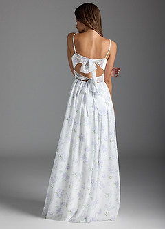 Azazie Zeya Bridesmaid Dresses Blue Vintage Floral A-Line V-Neck Pleated Chiffon Dress image2