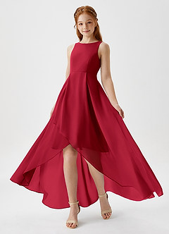 Azazie Lizette Junior Scarlet A-Line Pleated Chiffon Dress image1