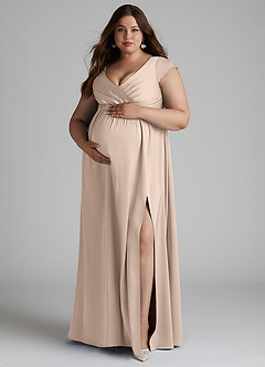 Azazie Allessia vestidos de dama de honor de maternidad Vestido Línea A Plisado Largo hasta el suelo Satén Elástico image11