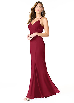 Azazie Carolina Bridesmaid Dresses Burgundy Mermaid Ruched Chiffon Dress image3