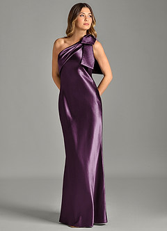 Azazie Yuanna Brautjungfernkleider Meerjungfrau-Linie One-Shoulder Metallischer Satin Kleid Pflaume image1