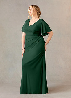 Azazie Selah Mère de la mariée Robes Robe Trapèze en Maille Col en V froncé Vert Foncé image8
