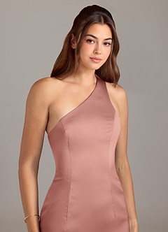 Azazie Arleth Brautjungfernkleider A-Linie One-Shoulder Stretch-Satin Kleid Rosettenrosa image6