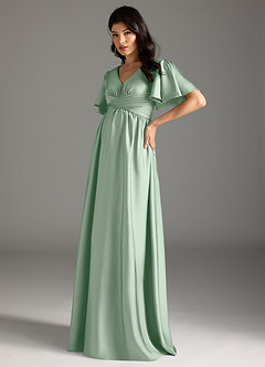 Azazie Verna Maternity Bridesmaid Dresses A-Line Ruched Stretch Satin Floor-Length Dress image4