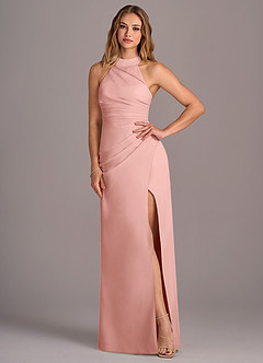 Azazie Jemma Bridesmaid Dresses Rosette Sheath Pleated Chiffon Dress image4