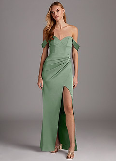 Azazie Mila Final Sale Agave Sheath Sweetheart Neckline Stretch Satin Convertible Dress image1