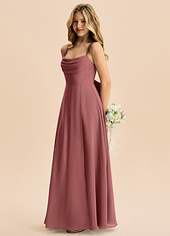 Azazie Bear Junior A-linja Pliseerattu Sifonki Lattian pituus Nuorempi morsiusneito Pukeutua image5