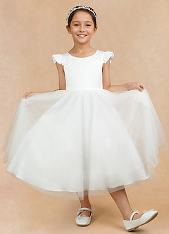 Azazie Hemi Final Sale Ivory Rose Petal A-Line Bow Tulle Dress image7