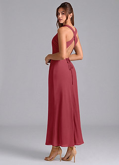 Azazie Evadne 신부 들러리 드레스 쉬스 주름진 쉬폰 발목 길이 드레스 image2