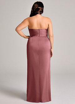 Azazie Jemma At-home Try On Dresses Amethyst Sheath Pleated Stretch Satin Dress image12