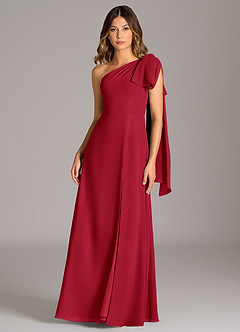 Azazie Tella Bridesmaid Dresses Scarlet A-Line One Shoulder Chiffon Dress image2