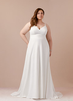 Azazie Xena Wedding Dresses A-Line V-Neck Sequins Stretch Crepe Chapel Train Dress image1
