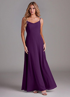 Azazie Daenerys Bridesmaid Dresses Grape A-Line Cowl Chiffon Dress image3