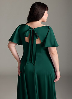 Azazie Kimber Bridesmaid Dresses Emerald A-Line Ruched Stretch Satin Dress image12