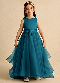 Azazie Lior Flower Girl Dresses Ink Blue Ball-Gown Pleated Tulle Dress image2