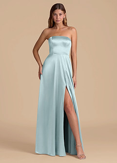 Azazie Wren 신부 들러리 드레스 A라인 스트랩리스 메탈릭 새틴 바닥 길이 드레스 image4