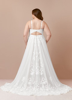 Azazie Devi Wedding Dresses Diamond White A-Line V-Neck Lace Tulle Dress image13