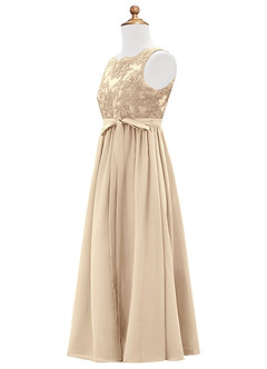 Azazie Elly Junior Champagne A-Line Lace Chiffon Dress image8