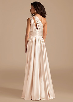 Azazie Charlize Bridesmaid Dresses Blushing Pink A-Line One Shoulder Metallic Satin Dress image7