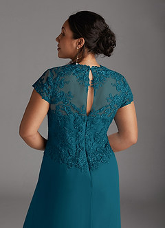 Azazie Junie Mother of the Bride Dresses Ink Blue A-Line Lace Chiffon Dress image9
